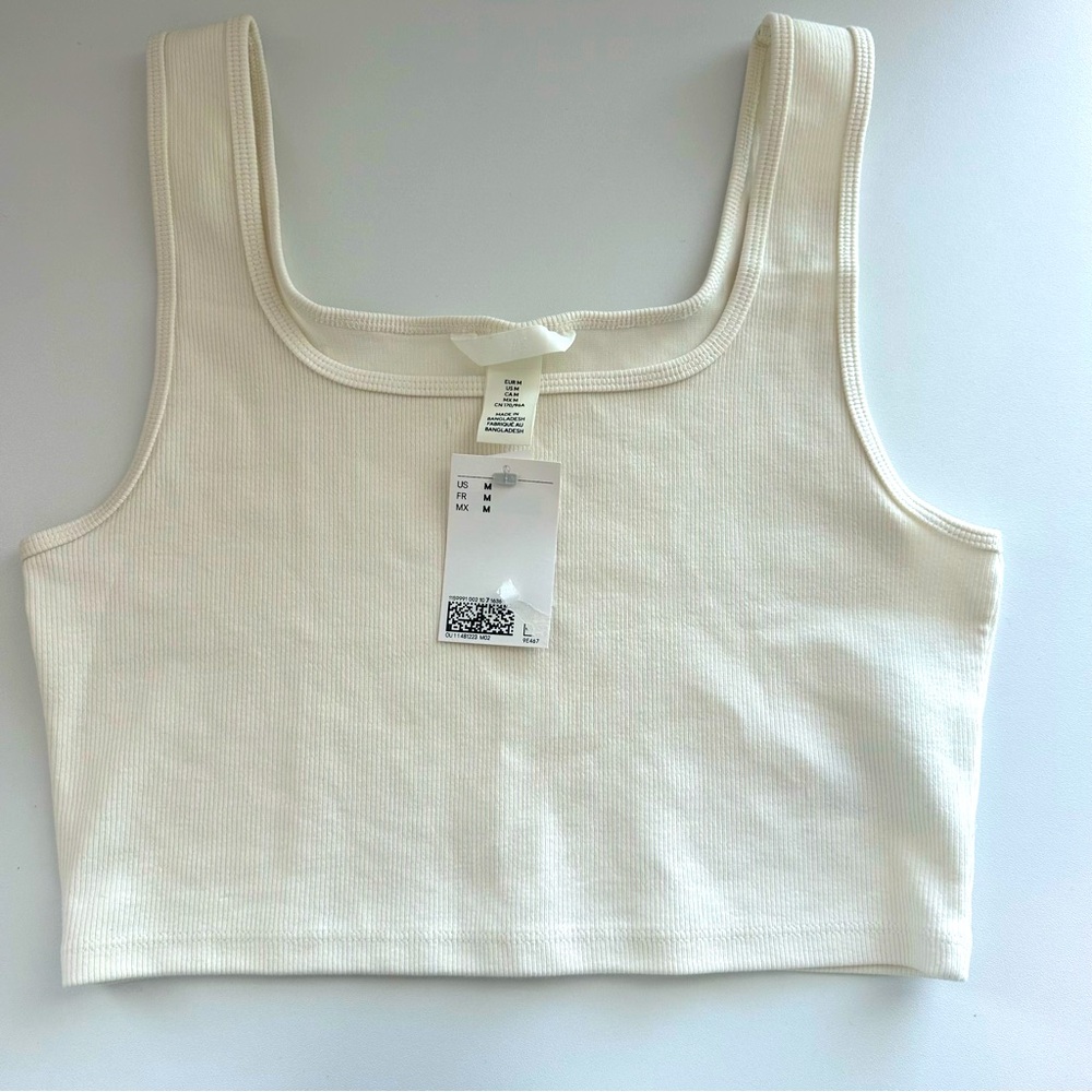 Cream Cropped Ribbed Tank Top, Medium.